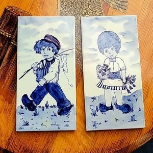 Vintage Mosa Holland Blue Tiles Boy & Girl - 2